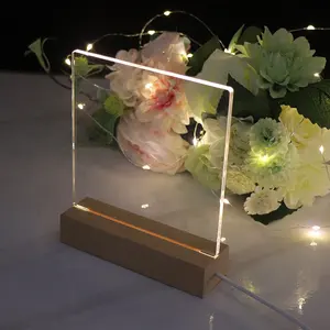 DIY özel gece lambası akrilik boş ücretsiz yazma silinebilir mesaj panosu ile Led masa lambası Oval ahşap ışık bazı