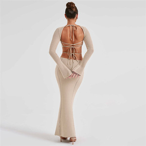 <span class=keywords><strong>SXE</strong></span> 2023 automne vêtements pour femmes nouveau Sexy col bas évider attaché mince longue robe - Product Image 5