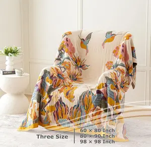 Floral Bird And Butterfly Farmhouse Decor 100% Cotton Blanket Mexican Flora Double Bed Blanket
