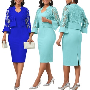 Vestidos de Talla Grande para Madrina de Novia, Trajes de Iglesia, Atuendo de Novio, <span class=keywords><strong>Chaqueta</strong></span> de Encaje, Conjuntos Formales de 2 Piezas, Vestido para Invitadas de Boda - Product Image 1