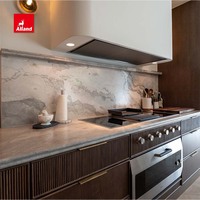 Armoire de cuisine en bois massif Alland Vintage Luxury Dark Walnut Matte Lacquer Slat Panel avec robinet en laiton antique pour villa