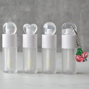 Wholesale 4ml Transparent Plastic Lip Gloss <strong>Tubes</strong> Empty with Brush Pink Yellow Love Key Chain Accessory for Cosmetics - Product Image 4