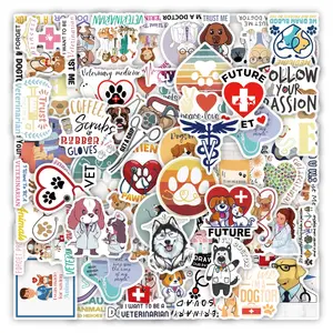 50 Stuks Cartoon Dier Huisdier Arts Stickers Custom Vinyl Pvc Dierenartsen Sticker Voor Kinderen Telefoonboek Fles