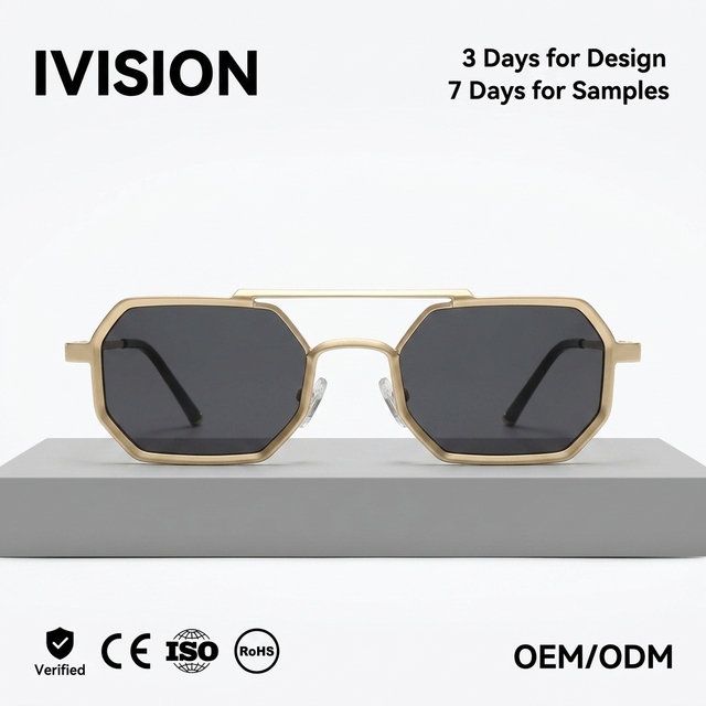 Classic Metal Double Bridge Sunglasses Men Women Geometric Polygon Sun Glasses Retro Punk Style Shades Factory Wholesale