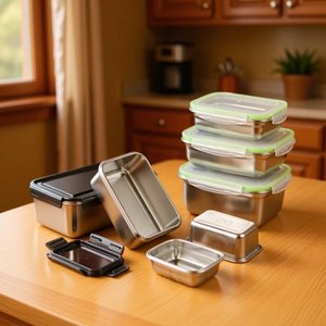 Stainless Steel Food Storage Box Rectangular Clip On Lid Kitchen <b>Refrigerator</b> <b>Container</b> Travel Use - Product Image 1