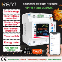 Pembayaran di muka 1-100A 220v 1p+n Smart Tuya WiFi Meteran Energi Cerdas Dua Arah Perlindungan Tegangan Lebih Tegangan Kurang dan Kebocoran