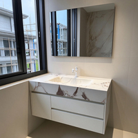 Meuble de salle de bain mural en PVC pour rénovation, avec miroir intelligent anti-buée et grand rangement