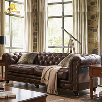 Ensemble de canapés de luxe pour salon, canapé Chesterfield classique vintage marron, best-seller