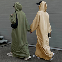 Robes décontractées pour femmes musulmanes, couleur unie, robe sweat à capuche, abaya, sweat à capuche en tricot avec poches, caftan marocain, robe islamique, Ramadan