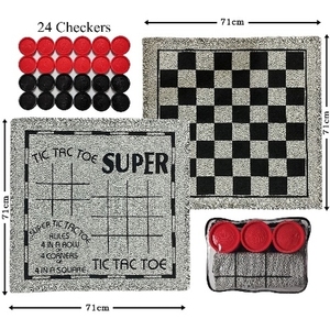 3 trong 1 khổng lồ ngoài trời Tic Tac Toe <span class=keywords><strong>Checkers</strong></span> trò chơi thiết lập 71*71cm xách tay mat với miếng nhựa lớn dễ dàng mang theo cho bãi cỏ/sân sau vui vẻ - Product Image 1
