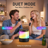 Enceinte KTV portable d'extérieur avec deux microphones, éclairage LED RGB violet alimenté par batterie