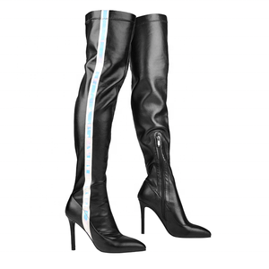 <strong>Women's</strong> <strong>Black</strong> Over-The-Knee <strong>Boots</strong> Shiny Iridescent Stripe Pointed Toe High Heel Party <strong>Boots</strong> - Product Image 6