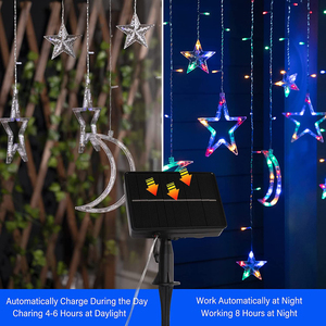 Guirnalda de luces Led con forma de luna y Estrellas parpadeantes, guirnalda de luces para ventana, Navidad, vacaciones, fábrica - Product Image 2