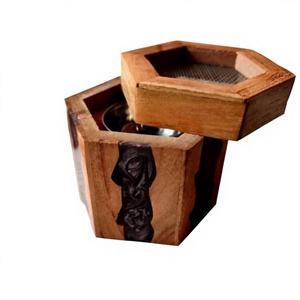 Golden Majlis Prestige <b>Epoxy</b> Resin and Acacia Wood Religious Indian Handmade Luxury Oud Incense Burner for Eid Ramadan - Product Image 1