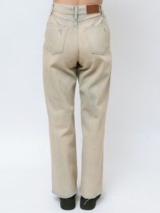 Jeans Vintage Effetto Invecchiato per Ragazze, Vita Media, Strappi al Ginocchio, Vestibilità Casual, Beige Chiaro, Taglio Dritto per Donne - Product Image 3