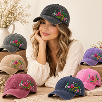 Casquette de baseball brodée florale pour femme, style vintage, en coton lavé, ajustable, pour jardin et extérieur, protection solaire