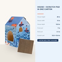 Maison et griffoir pour chat sur le thème de l'océan, en carton imprimé poissons et vie marine, pour chats d'intérieur de grande taille, vente en gros, direct usine