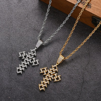 Collier Pendentif Croix Byzantine en Strass Doré et Argenté pour Hommes et Femmes, Bijou Hip Hop Iced Out Tendance