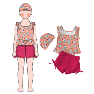Little Glow Kid Vente en gros <span class=keywords><strong>de</strong></span> maillots <span class=keywords><strong>de</strong></span> <span class=keywords><strong>bain</strong></span> écologiques personnalisés pour filles, <span class=keywords><strong>2</strong></span> <span class=keywords><strong>pièces</strong></span>, à volants, sans manches, avec bonnet <span class=keywords><strong>de</strong></span> <span class=keywords><strong>bain</strong></span> pour enfants - Product Image 5