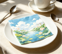 Serviettes de table jetables 2 plis 33x33cm motif paysage naturel ciel bleu lotus pour fêtes, festivals et mariages