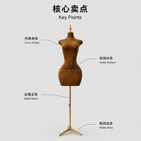 Mannequin de Torse Féminin Courbe en Tissu, Forme de Robe Demi-Corps avec Support Doré pour Vitrine de Magasin de Vêtements