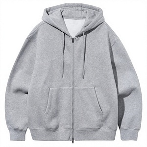 OEM ODM Wholesale Blank Oversized Full Zip Hoodie 100%Cotton Heavyweight Winter Hip Hop Street Style Unisex Solid Zipper Hoodie - Product Image 1