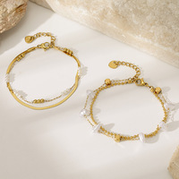 Bracelet en pierre naturelle de luxe léger pour femmes, plaqué or 18 carats, en acier inoxydable, double rangée de perles, bijoux TGSL5756