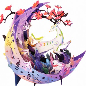 Carte de vœux 3D pop-up, lune violette, animaux, fleurs, carte d'invitation, papier premium pour anniversaire, Noël, décoration - Product Image 2