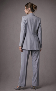 <b>Silver</b> Grey Terry Rayon Three Piece Pantsuit Elegant Tailored Blazer Vest and Trousers Set Premium Formal Office Wear Business - Product Image 3