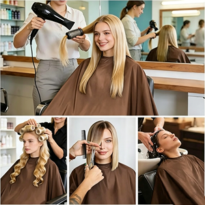 Mantella da Barbiere Impermeabile in Poliestere Marrone Personalizzabile con il Tuo Logo, 160*140cm, con Bottoni a Scatto sul Collo - Product Image 6