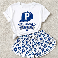 Tenue 2 pièces pour femme, t-shirt graphique à manches courtes et short imprimé avec cordon de serrage, ensemble décontracté pour la détente