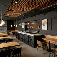 Idées de design de café de luxe en bois, équipement, comptoir de café, mobilier de centre commercial, restaurant, chaises et tables de café
