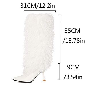 Large Size 46 Women High Heels Plush Fur Long <b>Booties</b> on Fluffy Knee High Boots Winter Furry Snow 3 Different Height Shoes - Product Image 5