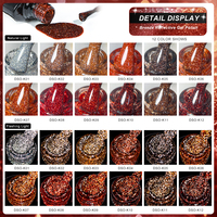 Vernis à ongles gel disco réfléchissant à paillettes rouges et brunes de Noël Deroi, gel UV sans HEMA, sans TPO