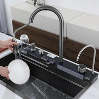 Évier de cuisine artisanal en acier inoxydable 304 avec armoires de cuisine numériques multifonctions intelligentes et accessoires de rangement