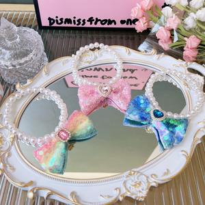 Luxe Nylon Hond Kat Halsband Met Glitter Strik Parel <span class=keywords><strong>Print</strong></span> Patroon Dierbenodigdheden Dressing Kat Accessoires - Product Image 3