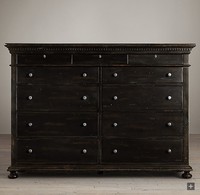 Commode à 11 tiroirs en chêne de style américain du milieu du siècle, grande armoire de rangement pour chambre à coucher, design à panneaux, classique, pour hôtel et salon
