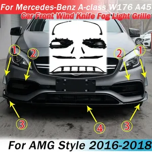Lèvre de pare-chocs avant pour Mercedes Classe A W176 A45 2016-2018 pour kits carrosserie AMG Wind Knife et grille de feux antibrouillard - Product Image 1