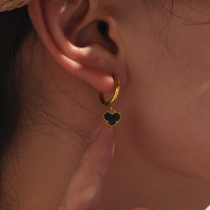 Natural Black Agate Heart Small Ear Ring Design Sense Temperament <strong>Stainless</strong> <strong>Steel</strong> Color-preserving <strong>Jewelry</strong> Women - Product Image 6