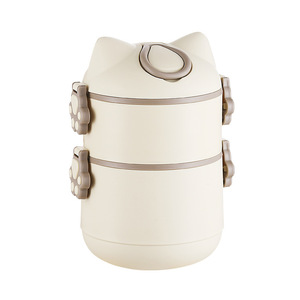 2/double couche ronde en <span class=keywords><strong>plastique</strong></span> mignon oreilles de chat forme <span class=keywords><strong>petit</strong></span> <span class=keywords><strong>déjeuner</strong></span> bento boîte à lunch <span class=keywords><strong>bol</strong></span> pour écolier enfant enfant ou extérieur - Product Image 4