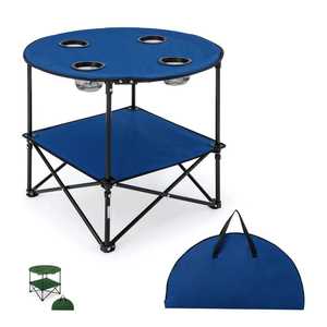 Mesa de camping de 72x72x60 cm con 4 portavasos y bolsa de transporte, mesa plegable para exteriores de tela Oxford impermeable - Product Image 1