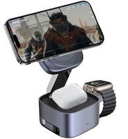 Stasiun Pengisian Daya Nirkabel 3 in 1 Lipat Magnetis Pengisian Cepat Simultan untuk iPhone Apple Watch AirPods