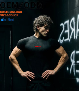 T-shirt Sportiva da <span class=keywords><strong>Uomo</strong></span> a Maniche Corte, <span class=keywords><strong>Slim</strong></span> <span class=keywords><strong>Fit</strong></span>, 220 Grammi, in Spandex/Nylon Elasticizzato, con Stampa, per Allenamento Sportivo - Product Image 1
