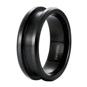 MACHO gioielli alta lucidata 8mm nero con bordi smussati canale anello in ceramica per intarsio gioielli di moda classica