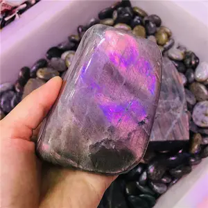 Natural Madagascar Pink Purple Flash Free Form Stone Healing Crystal Labradorite Freeform