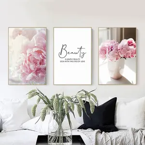 Canvas Painting Nordic Decor Elegant Peony Flower Phrase Poster And Print Wall Art Picture For Living Room Decor