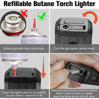 Briquet torche classique pour cigares et cigarettes, flamme 4 jets, coupe-vent, rechargeable au butane, durable, avec support de coupe-cigare et poinçon, idéal pour les cadeaux promotionnels