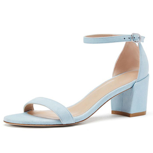 China Factory Direct Sell New Trend Blue Suede Upper Round Toe <b>Shape</b> <b>Block</b> Heel Ankle Strap Summer Cushioning Woman Sandals - Product Image 2