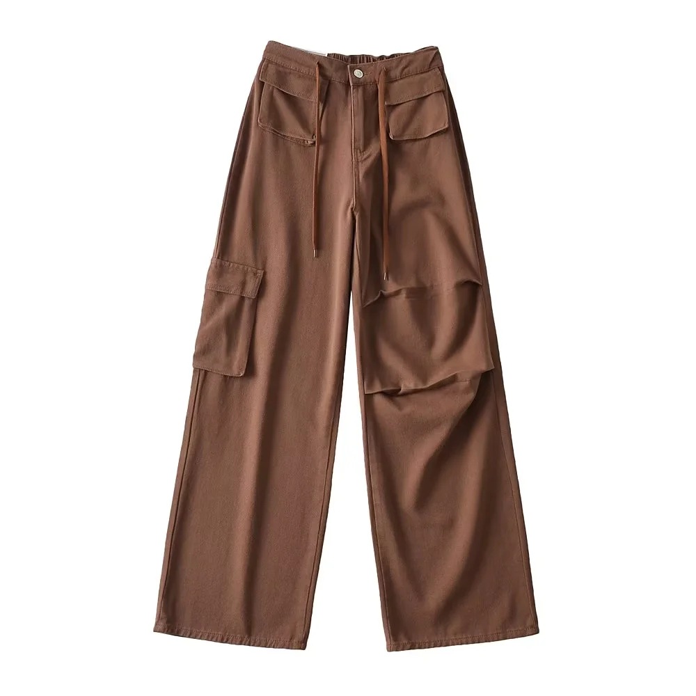 TARSE Pantaloni In Lino Donna – Gamba Larga Svasata, Con Coulisse E Volant, Tasche, Colore Naturale, Primavera/Estate - 4