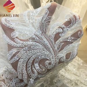 ผ้าลูกไม้ปักเลื่อมเนื้อเ<span class=keywords><strong>น</strong></span>็ตหรูหราสีงาช้างแบบไ<span class=keywords><strong>น</strong></span>จีเรียสำหรับเจ้าสาว ปี 2022 ผ้าลูกไม้ปักลาย 3 มิติ ประดับด้วยลูกปัดอย่างสวยงาม - Product Image 5